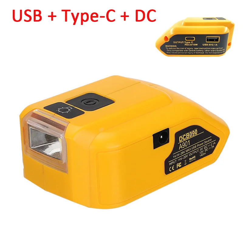 adaptateur USB et lampe torche pour batterie Dewalt