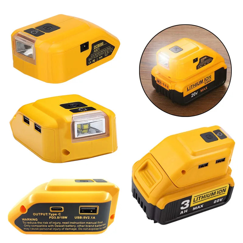 adaptateur USB et lampe torche pour batterie Dewalt